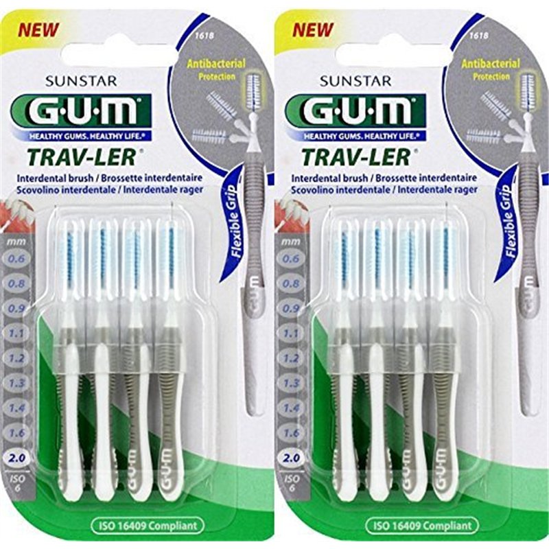 GUM - Brossette Interdentaire 2,0 mm - Lot de 2 - Gris, Blanc - Manuel