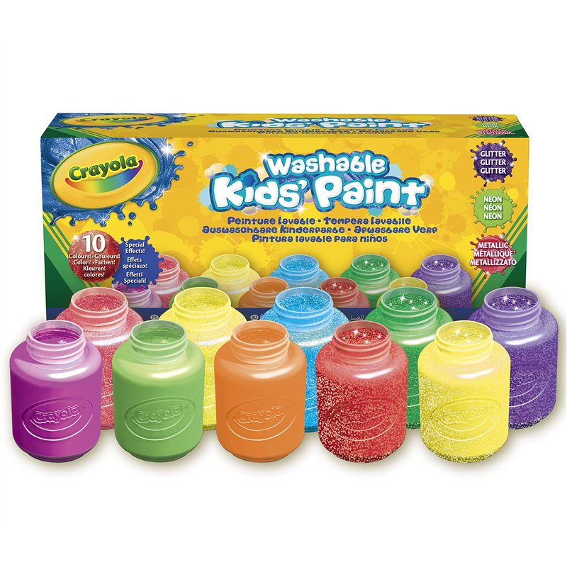 Image secondaire de CRAYOLA 10 Gouaches lavables Effets spéciaux : Neon, Glitter, Metal, Couleurs Assortis, 59 ml (Lot de 10)