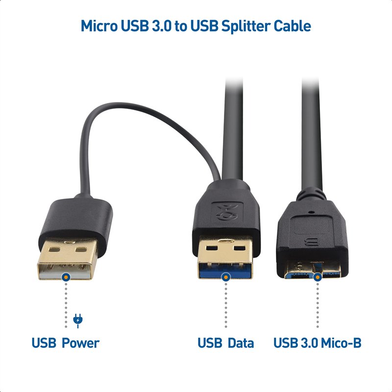 Image secondaire de Cable Matters Câble séparateur Micro USB 3.0 vers USB (d'alimentation en Y micro USB 3.0, câble USB en Y, câble USB en Y) 0,5m