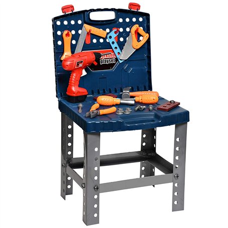 Playkidiz Établi de Construction - Ensemble d'outils pour Enfants - Coffret à Outils Portable Comprenant Une perceuse électrique