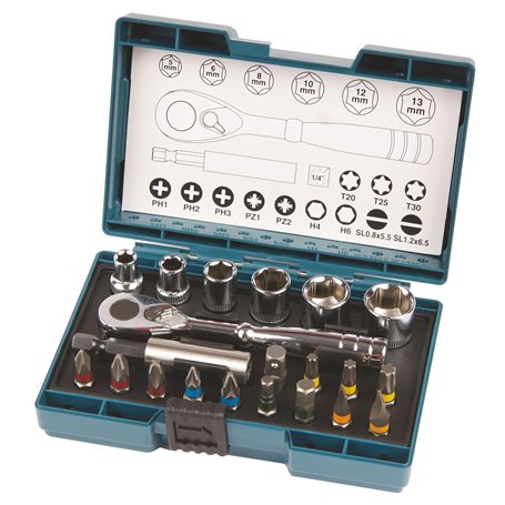 Coffret de fixation avec clé à cliquet et 20 autres accessoires - MAKITA B-54081