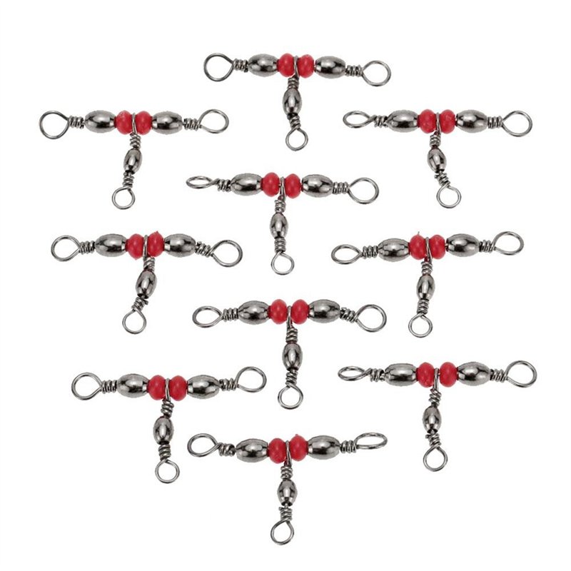 Image secondaire de VORCOOL 100 Pcs 3 Way émerillons Rolling T pivotant Leurre T-Turn 3 Voies pivotant Articles de Pêche Accessoires (Rouge)