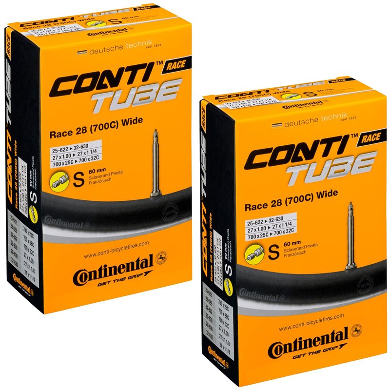 Continental Race 28 32c Chambre à air pour vélo avec Valve Presta 60 mm (Paire) Packs Unisexe, Noir, 700 x 25-32
