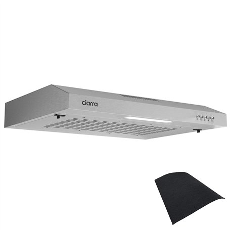 CIARRA CBCS6903 Hotte Aspirante 60cm - Hotte Sous Meuble avec Évacuation et Recyclage - Filtre Charbon CBCF001 Inclus - Inox