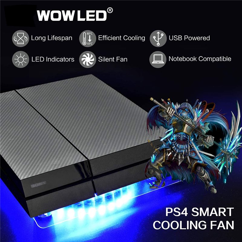 Image secondaire de Wowled Ventilateur, refroidisseur LED RVB, Support pour Playstation 4, Accessoire avec mini-contrôleur pour consoles et ordinate