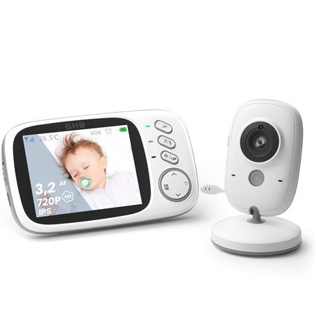 GHB Babyphone Caméra 3.2 inches Bébé Moniteur Babyphone Vidéo LCD Couleur Bébé Surveillance 2.4 GHz Communication Bidirectionnel