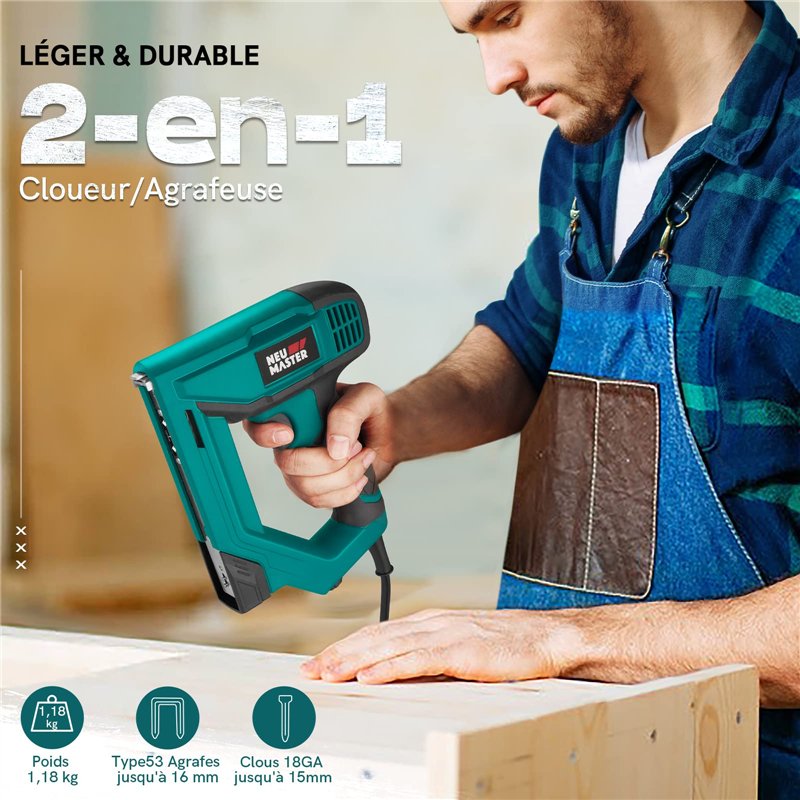 Image secondaire de NEU MASTER Agrafeuse Électrique, Cloueur Electrique NTC0060 pour les Projets de Bricolage en Ameublement, Menuiserie et Travail 