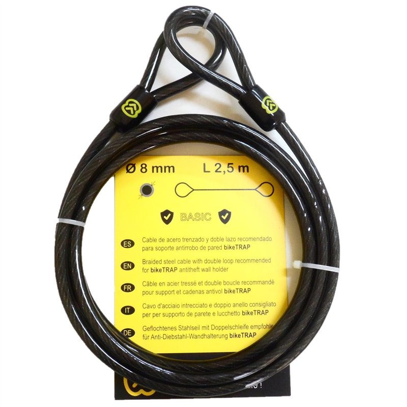 Antivol pour velos: Câble 2,5 mx 8 mm d´acier de double boucle pour support antivol bikeTRAP