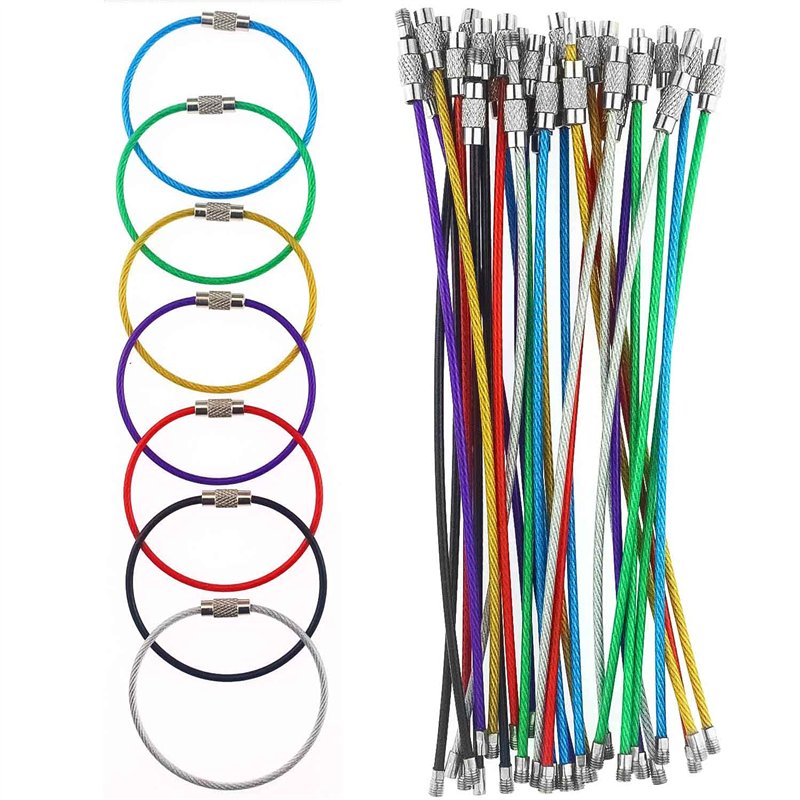 Graplan 35 pièces Porte-clés en Fil Couleur en Acier Inoxydable Porte-clés en câble Boucle Anneaux avec Joints en Acier Inoxydab
