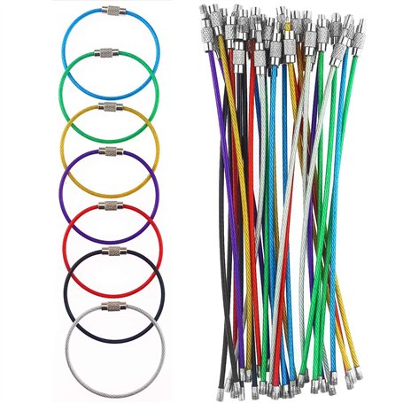 Graplan 35 pièces Porte-clés en Fil Couleur en Acier Inoxydable Porte-clés en câble Boucle Anneaux avec Joints en Acier Inoxydab
