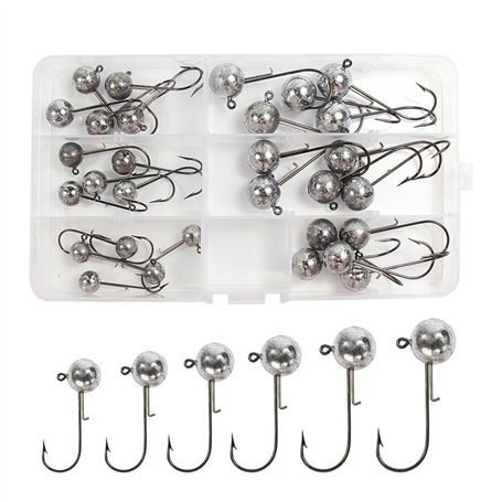 30 Pièces Têtes Plombées Crochets avec Gabarit Ronde pour Pêche Leurres Souples 5g 7g 10g 14g 17g 20g