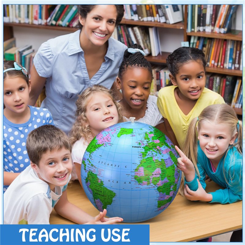 Image secondaire de 8 Pièces Globe Gonflable PVC Globe Terrestre Gonflable Globe de Balle pour Jouer à la Plage ou l'enseignement,16 Pouces