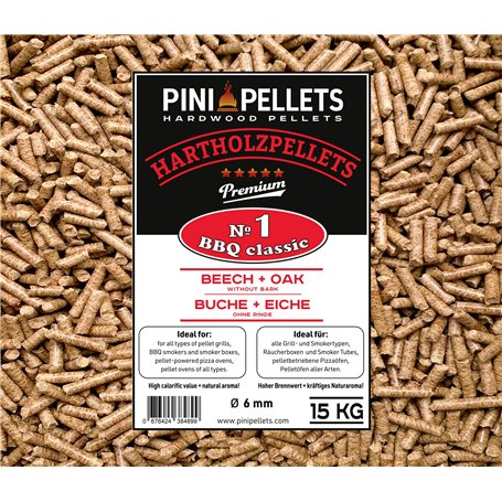 PINI Pellets de Bois Dur №1 BBQ Classic 15 Kg Grill Pellets pour Griller