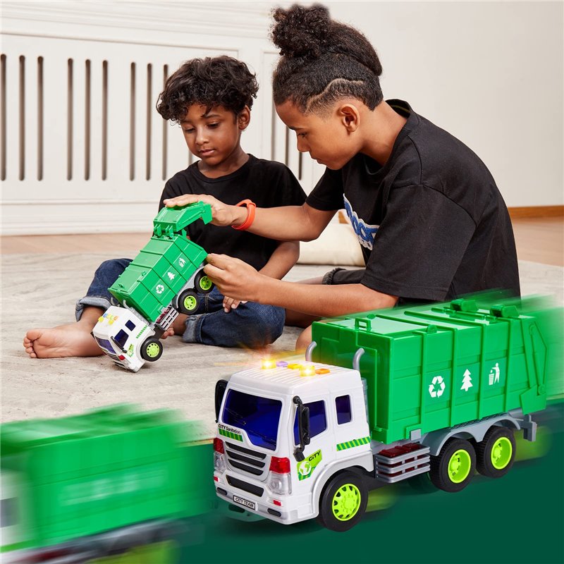Image secondaire de HERSITY Camion Poubelle Jouet Enfant avec Son et lumière, Gros Camion Jouet Voiture à Friction Véhicule Educatifs Cadeau pour 3