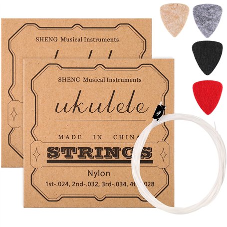 2 Ensembles de Cordes d&#039;Ukulélé en Nylon avec 4 Choix de Feutre
