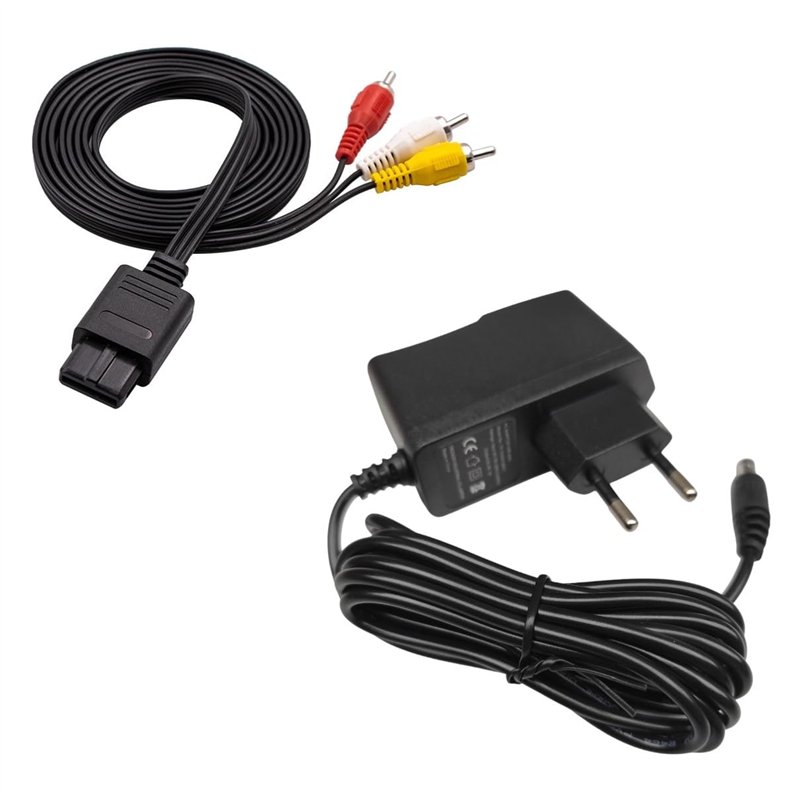 Link-e : Lot Compatible avec Console Super Nintendo (SNES) : Chargeur Secteur pour Alimentation + Cable Video Composite AV