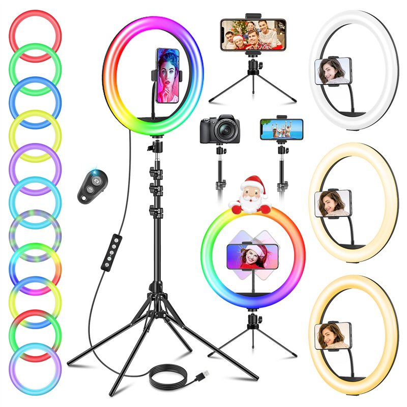 GerTong 11.5'' Ring Light avec Trépied Grand, Anneau Lumineux Professionnel avec 40 RVB Mode 13 Niveaux pour Youtube/Maquillage,