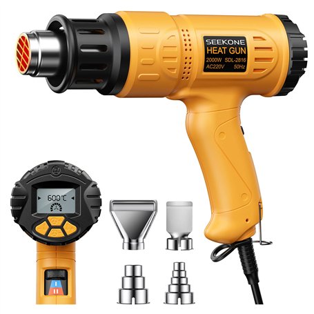 SEEKONE Décapeur Thermique Professionnel 2000W 50℃ - 600℃ avec Grand Écran LCD Numérique Kit de Pistolet à Air Chaud Contrôle de