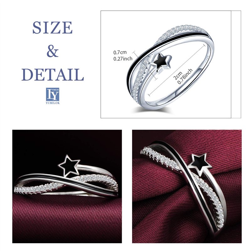 Image secondaire de Yumilok Bague femme fille en argent 925, bague ouverte étoile filante, Zircon incrusté, taille ajustable, Cadeau de Noël Anniver