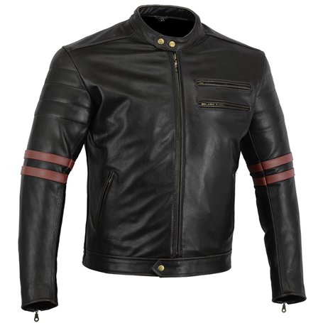 Bikers Gear UK Veste de Moto Couleur Black & Oxblood en Cuir Travaille Blouson modèle Café Racer Hybrid avec Protection approuvé
