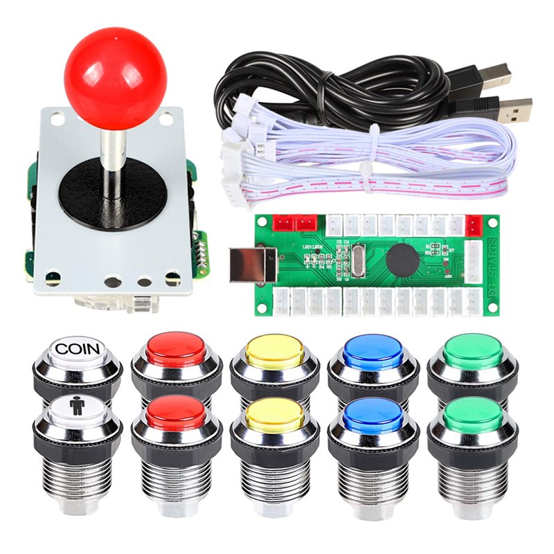 EG STARTS Classique Arcade DIY Kits USB Encoder Pour PC Joystick + 8 façons Stick + Chrome Plaqué LED Illuminé Bouton Poussoir 1