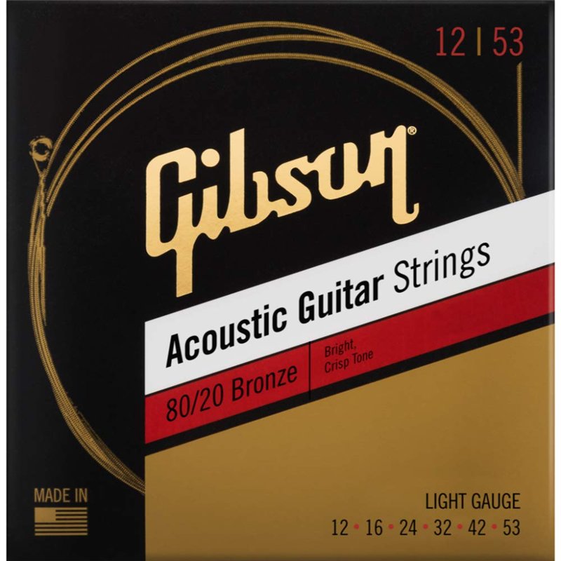 GIBSON ACCESSORIES Cordes 80/20 Bronze Acoustic Light 12-16-24-32-42-53, pour guitare acoustique (SAG-BRW12)