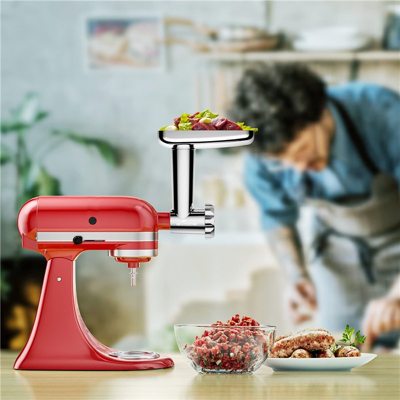 Image secondaire de GVODE Acier Inoxydable Hachoir à Viande pour KitchenAid Robot Pâtissier, y Compris le Remplisseur de Saucisses, Parfait Accessoi