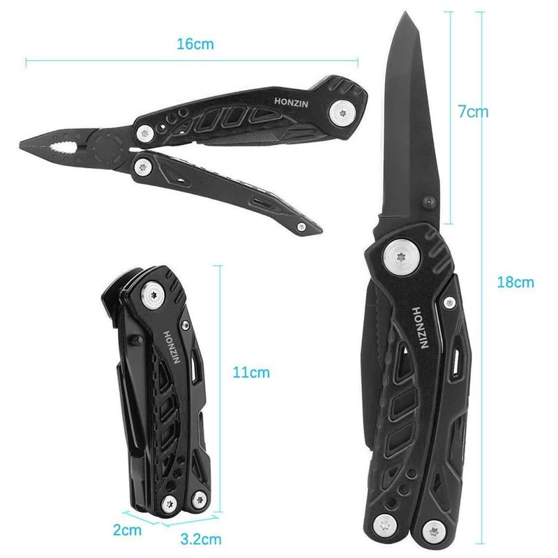 Image secondaire de HONZIN Multi Usage Outils Pince 13 IN 1 en Acier Inoxydable Couteau Multi-outils Couteau de Poche en Plein Air pour le Randonnée