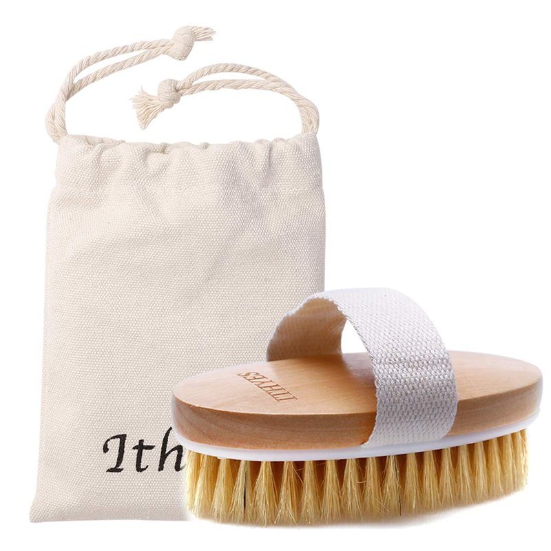 Ithyes Brosse pour le corps La brosse de bain à poils exfoliante naturels pour éliminer les toxines cellulites de la peau morte