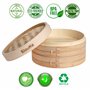 BlauKe Panier Vapeur Bambou 25cm avec 2 Paires Baguettes Réutilisables, 50 Papiers de Cire, Pinces - Cuiseur Bambou avec 2 Etage