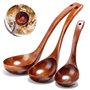 Lot de 3 Louches à Soupe en Bois Naturel - Cuillère Japonaise à Long Manche - Ustensile de Cuisine