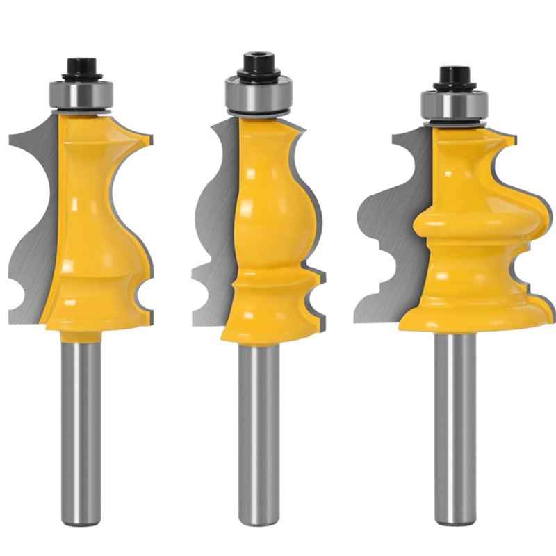 Image secondaire de APLUS Lot de 3 Fraises à Défoncer pour Moulures Architecturales 8 mm, Mèche de Routeur pour le Travail du Bois