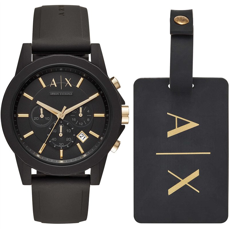 Armani Exchange Montre pour homme , mouvement chronographe, boîtier en silicone noir de 45 mm avec bracelet en silicone, AX7105