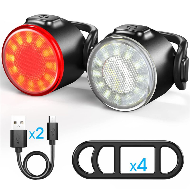 Lumiere Velo, USB Rechargeable Avant et Arrière Vélo Lumière, Eclairage Velo à LED étanche IPX5, 6 Modes D'éclairage, Adaptés po