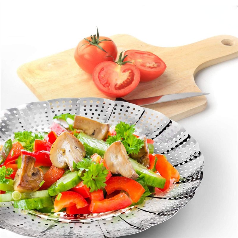 Image secondaire de CHINZIO Panier Vapeur INOX, Paniers Cuit-Vapeur Légumes Pliable avec Éponge de Nettoyage, pour Cuire Légumes et Aliments ou Pani