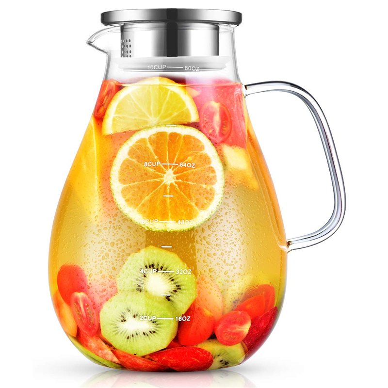 Carafe, veecom Carafe Eau, 2,4 Litres Carafe Verre avec Couvercle, Pichet en Verre Borosilicaté avec Brosse, Pichet à Eau Résist