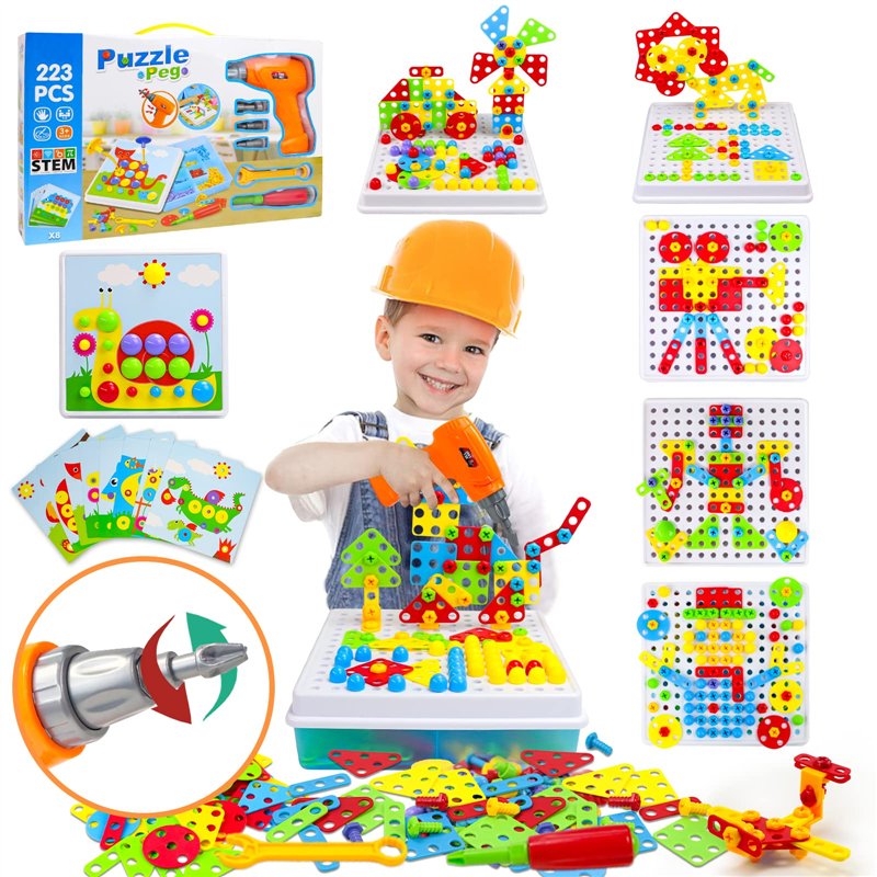 Jouet Enfant 3 Ans Jeux Enfant Puzzle 3D Etabli Jeux Educatif de Société Cadeau Fille 3 4 5 Ans avec Perceuse Électronique Jeu M
