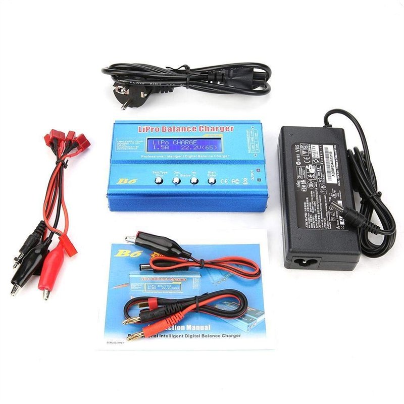 DEWIN Chargeur de Batterie LiPo équilibré, B6 80W Balance LCD Numérique Chargeur Déchargeur for LLiPo RC Batterie (EU Plug)