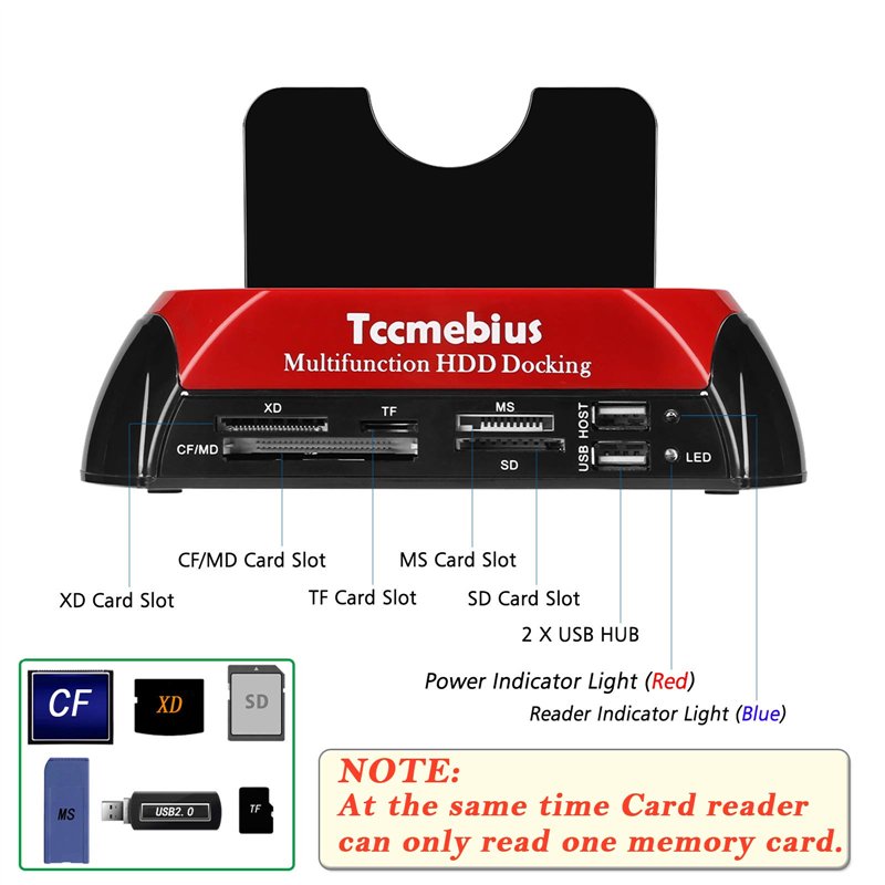 Image secondaire de Tccmebius TCC-S862-DE USB 2.0 à SATA IDE Dual-Bay HDD Disque Dur Station d'accueil avec Lecteur de Cartes et Hub USB 2.0 pour 2.