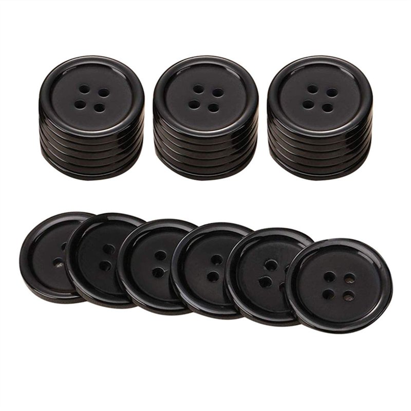 Lot de 20 boutons ronds en résine noire 20 mm 4 trous (noir-20 mm-20 pièces)