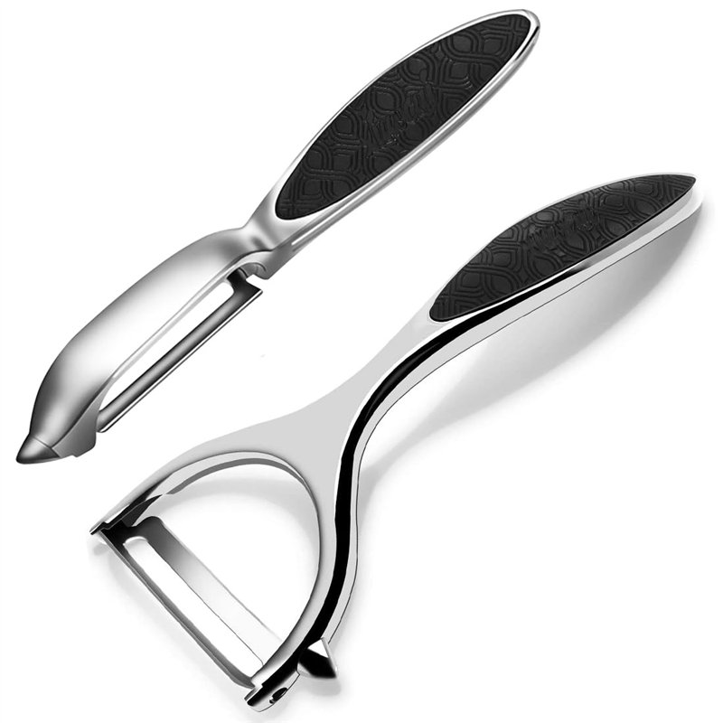 2 pièces éplucheur légumes, Acier inoxydable, Éplucheur à peaux souples à lame curvée et dentelée en acier inoxydable, Économe,E