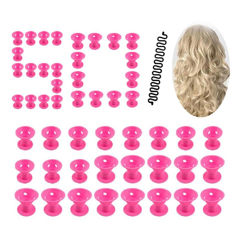Locisne 50 pcs Silicone Pas de chaleur Hair Curlers + 1 French Hair Braiding Tool, Pas de chaleur Hair Curlers Magic Soft Roller
