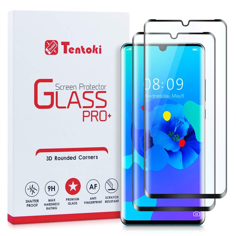Tentoki Verre Trempé pour Huawei P30 Pro, [ Lot de 2 ] [Couverture Complète] Film Protection Ecran Vitre HD, [sans Bulles, Facil