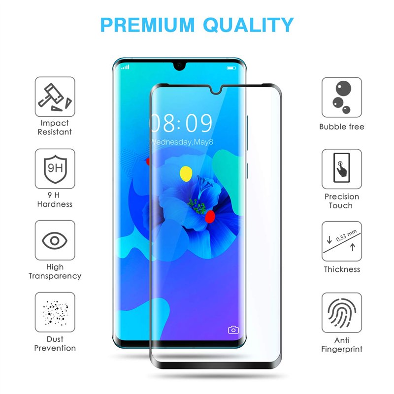 Image secondaire de Tentoki Verre Trempé pour Huawei P30 Pro, [ Lot de 2 ] [Couverture Complète] Film Protection Ecran Vitre HD, [sans Bulles, Facil