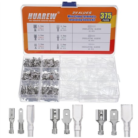 HUAREW 3 valeurs 375 pièces 2.8/4.8/6.3mm mâle et femelle fil bêche connecteur à sertir terminal manchon isolant kit pour voitur