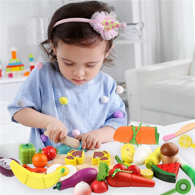 Image secondaire de jacootoys 27 pièces Jouet à Couper Magnétiques Fruits en Bois et Légumes à Couper Cuisine Éducatif Tôt Développement Intellectue