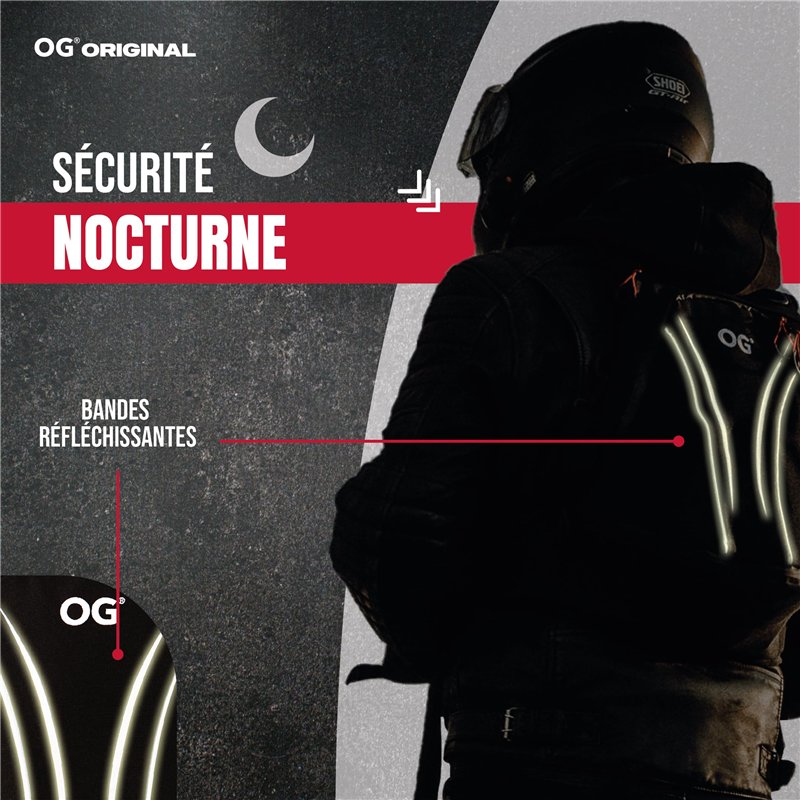 Image secondaire de OG Original Roadrunner Sac à Dos Moto Étanche Noir Léger 20L, Sacoche Porte-Casque Motard, Sangle Casque, Vélo, Anti-vol, Portab