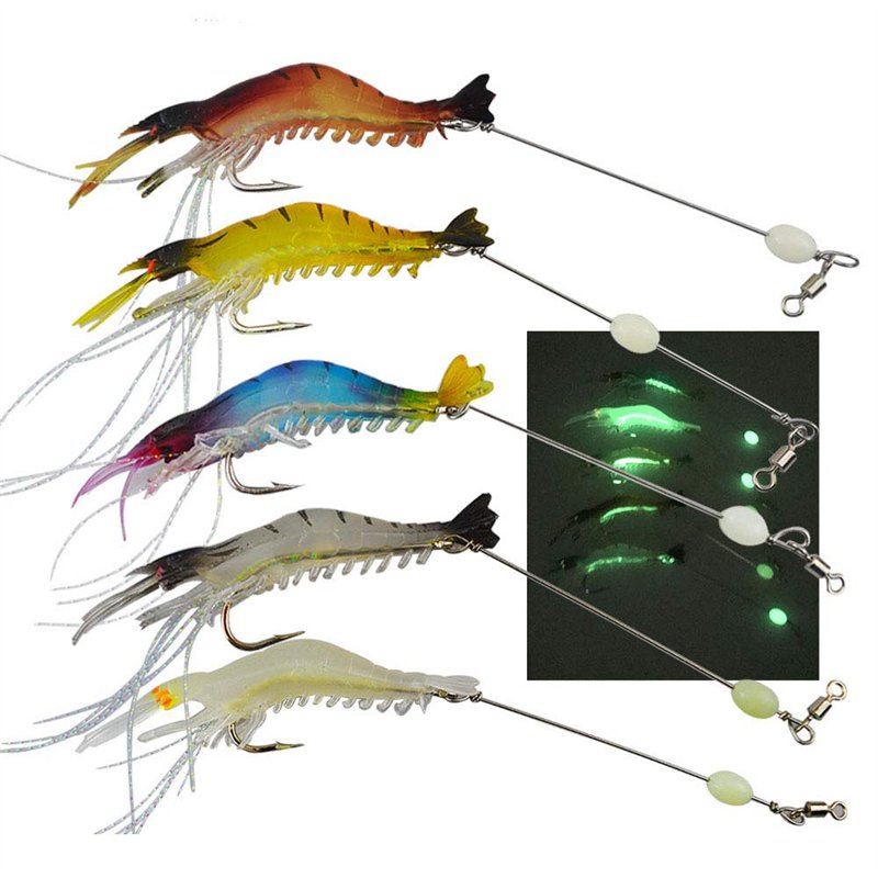 Senven Les appâts artificiels pour crevettes, leurres de pêche, leurres de pêche formant une crevette bionique lumineuse