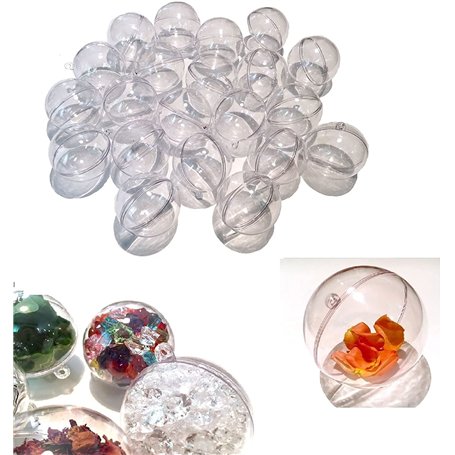 PIQIUQIU 24 Boules de Noël en Plastique Acrylique Transparent Diamètre 6 cm Transparentes à Remplir Boule Transparente Plastique