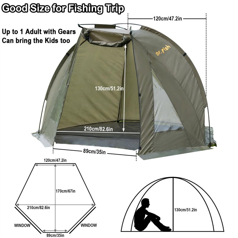 Image secondaire de Dr.Fish Tente de Camping pour Pêche Carpe - Légère et Installation Rapide et Respirante – avec Sac fourre-Tout, Etanche à l'Humi